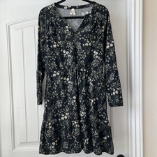 Pact Cafe Crepe Tiered Dress Black Floral Cotton Small Cottage Boho Ruffle 