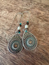 Boho Mandala Teardrop Dangle Earrings Tribal Beaded with Kidney Hook Clasp NWOT