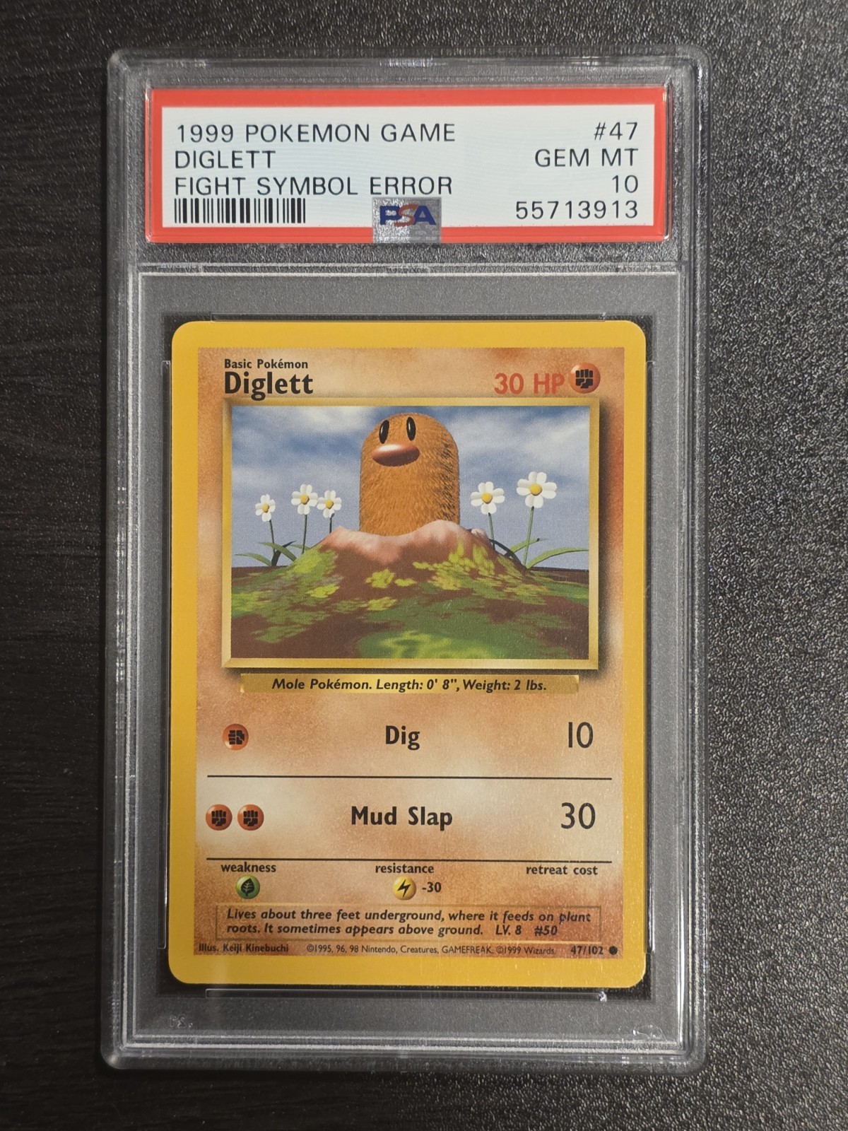 PSA 10 GEM MINT Diglett 47/102 Sideways Fighting Symbol ERROR Pokemon Card 341