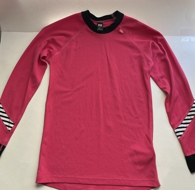 Helly Hansen Womens Sm Shirt Long Sleeve Base Layer Pink Black White Stripes Ski