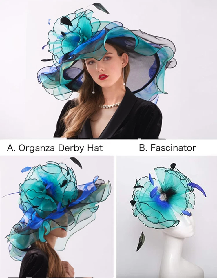 Women's Organza Fascinator Church Hat with Floral Detail for Tea Party Wedding - Image 2 of 4
