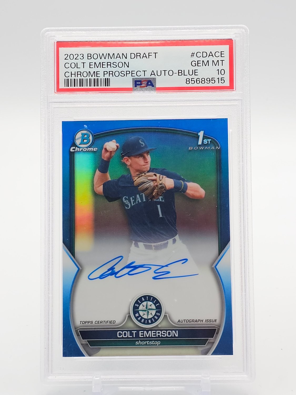 COLT EMERSON 2023 BOWMAN CHROME DRAFT AUTO TRUE BLUE 1ST /150 PSA 10 Q6438
