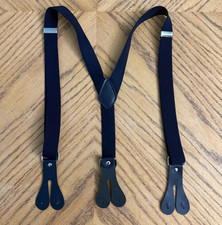 Suspenders Braces Dark Blue Button Classic Y Back Leather Adjustable Stretch