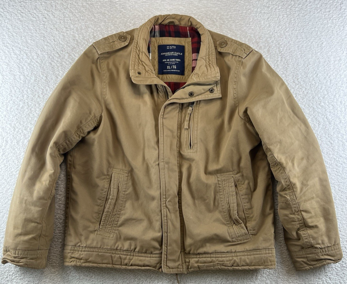 ミリタリージャケット American Eagle - american eagle outlitters N-2B y2k XXL Vintage American Eagle Outfitters Jacket XL Tan Flannel Lined