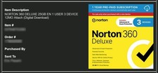 Norton 360 Deluxe 3 Devices 25GB PC Cloud Storage New CODE ONLY
