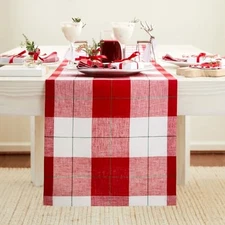  Linen Table Runner 48 Inches - 100% Pure Linen 14 x 48 Inch Very Merry Plaid
