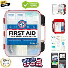 Compact First Aid Kit with 326 Essential Supplies for 100 People - Family & Work