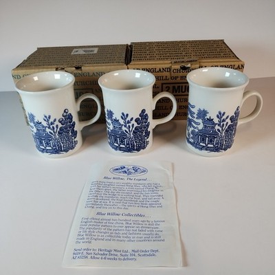 Set of 3 Churchill Blue Willow Ceramic 4'' Mugs Cup Made in England In Box EUC
