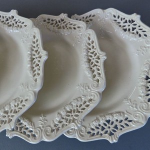 4 Vintage LEEDS Creamware Reticulated Porcelain 7" Plates Embossed SWAGS Flowers