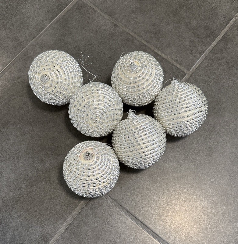 Pier 1 Silver and White Holiday Ornaments set of 6