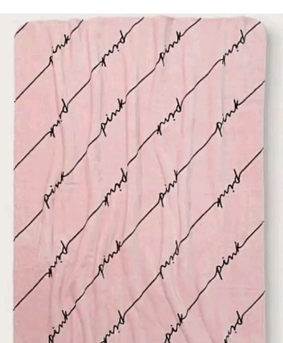 Victoria's Secret Pink Script Sherpa 50 X 60 Blanket Pink Linear HTF - Picture 2 of 2