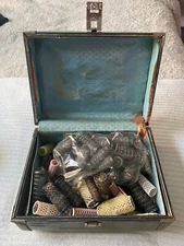 VINTAGE GREEN CHEST with Vintage Hair Curler Rollers Included