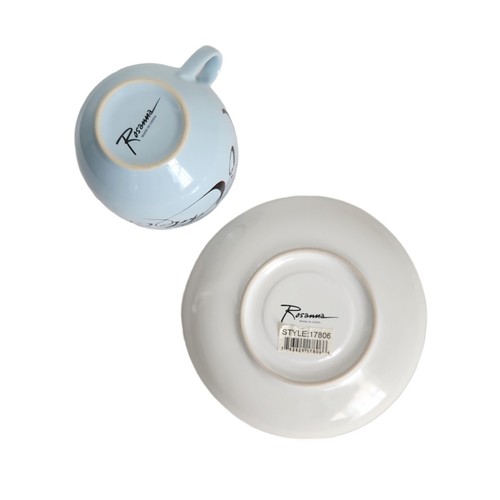 Vtg Rosanna Hot Chocolate Oversize Cup Saucer Set of 2 Jumbo Coffee Mug Blue EUC - Picture 5 of 12