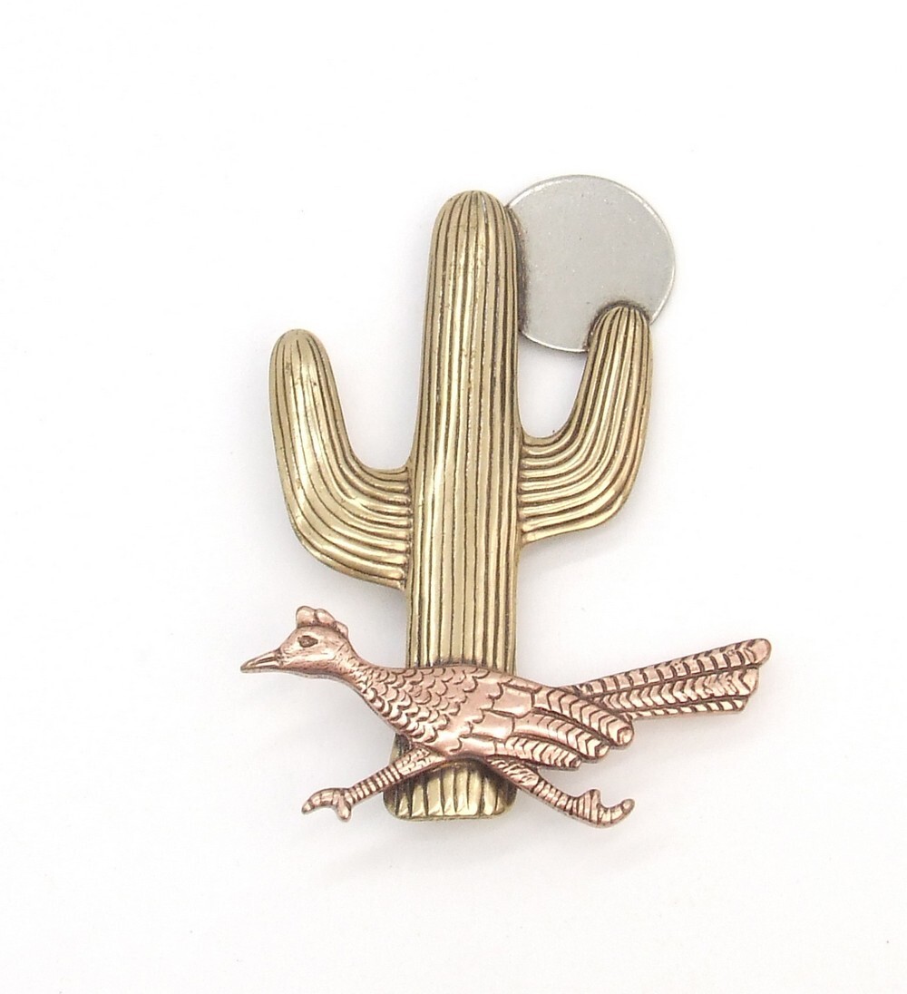 2.25" Solid Copper Roadrunner Brass Cactus Under … - image 1