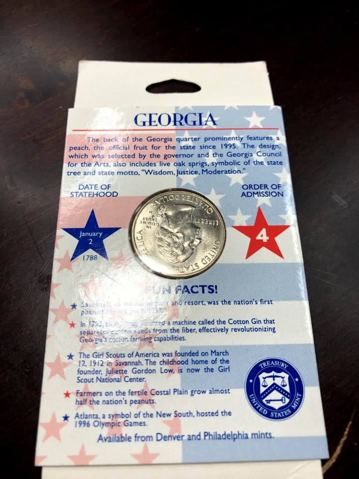 American Spirit Collection Georgia State Quarter Issued August 1999 UNC - Image 2 of 4