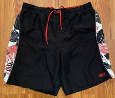 Vtg Nike Swim Trunks Black Red Floral Mens XL 8" Beach Board Shorts Gray Tag Y2K