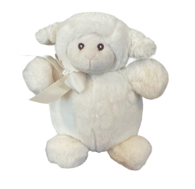 Bearington Baby Collection Lambykin Lamb white plush round cream satin bow