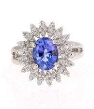Stunning Oval Cut Blue Lab Created Sapphire Flower Engagement Bright Finish Ring