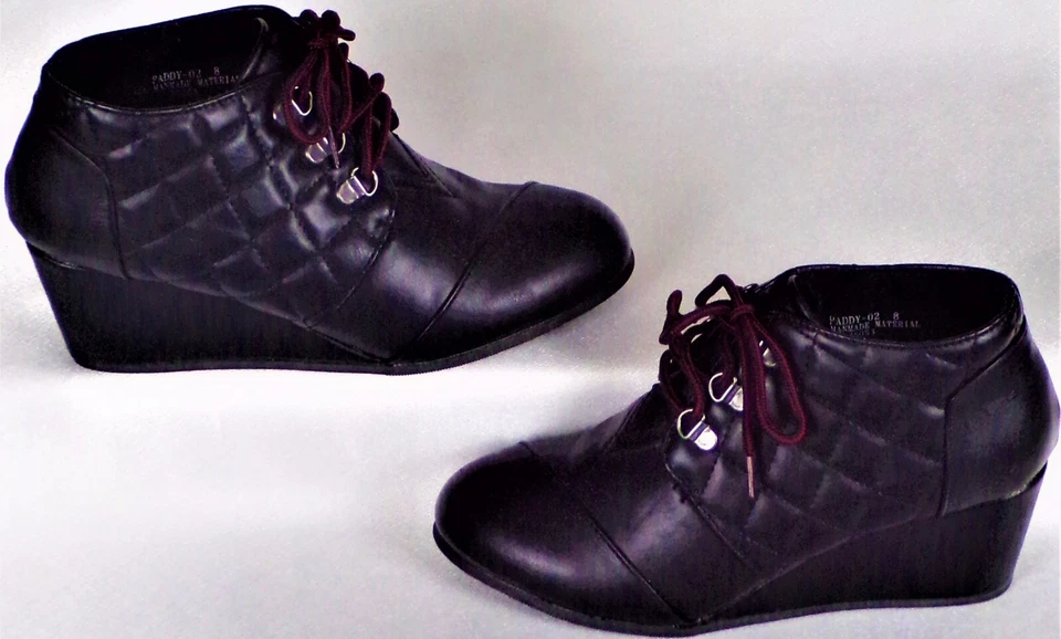 BAMBOO size 8 PADDY-02 black wedge-heel ankle booties all synthetic materials - Image 3 of 4