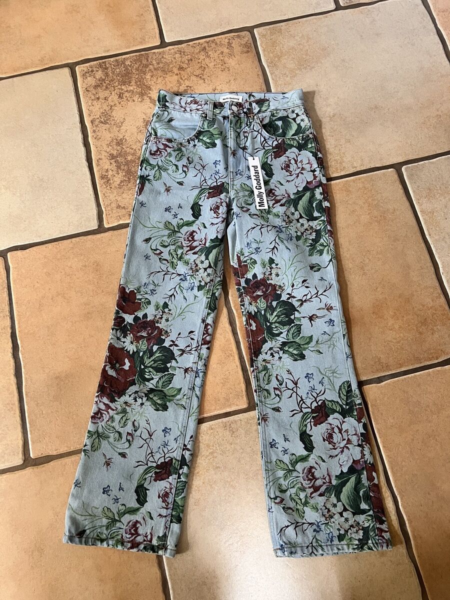 Molly Goddard Floral Printed Denim Jeans Blue Wash Size 26 Molly Goddard Floral Printed Denim Jeans Blue Wash Size 26
