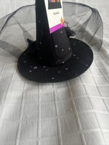 Target Goth Witch Hat Fascinator w Tulle Face Veil Clip Attachment Black, Purple - Picture 6 of 9