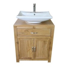 Bathroom Vanity Oak Cabinet Furniture Wash Stand & Ceramic Basin & Tap Option
