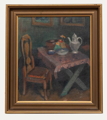 Elliot Kvalstad (1905-1938) - 1932 Öl, Interieurszene, Blumen Auf Einem Tisch