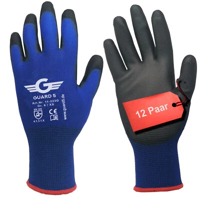 GUARD 5 12-48 Paar Nylon-Arbeitshandschuhe mit PU-Beschichtung für optimale Griffigkeit