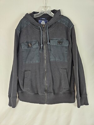 American Rag Men s Zip-Up Black Hooded Jacket Size XLARGE Pockets Long Sleeve 