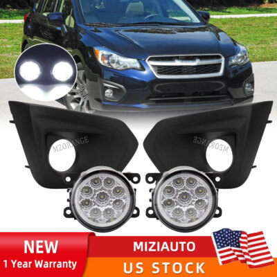 For 2012-2014 Subaru Impreza Front LED Bumper Fog Lights Lamps w/ Cover Bezels