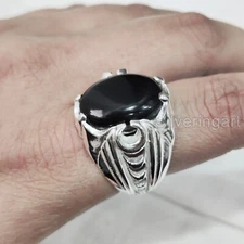 NATURAL BLACK ONYX DECEMBER BIRTHSTONE SOLID 925 SILVER HEAVY WEDDING MENS RING