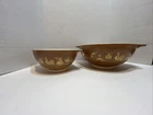 VTG Pyrex Early American Cinderella Set 444 & 442 Brown Gold Nesting 1.5qt & 4qt