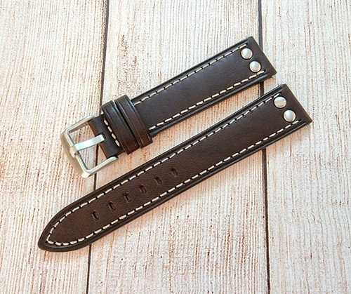 Premium Leather Watch Strap Band Rivet Stud Pilot Flieger Aviator 20 22 24 mm UK - Picture 32 of 71
