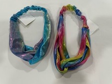 Frog Sac 2 Headbands Girls Shiny Pretty Rainbow Silver Blue Yellow NWT