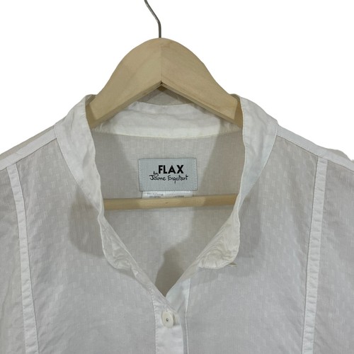 FLAX Large Button Front Tunic Shirt Very Oversized White 3/4 Sleeve Womens READ - Picture 5 of 13