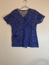 Dickies Blue Multi-Color Patterned Mock Neck Scrub Top Medical Uniform Small