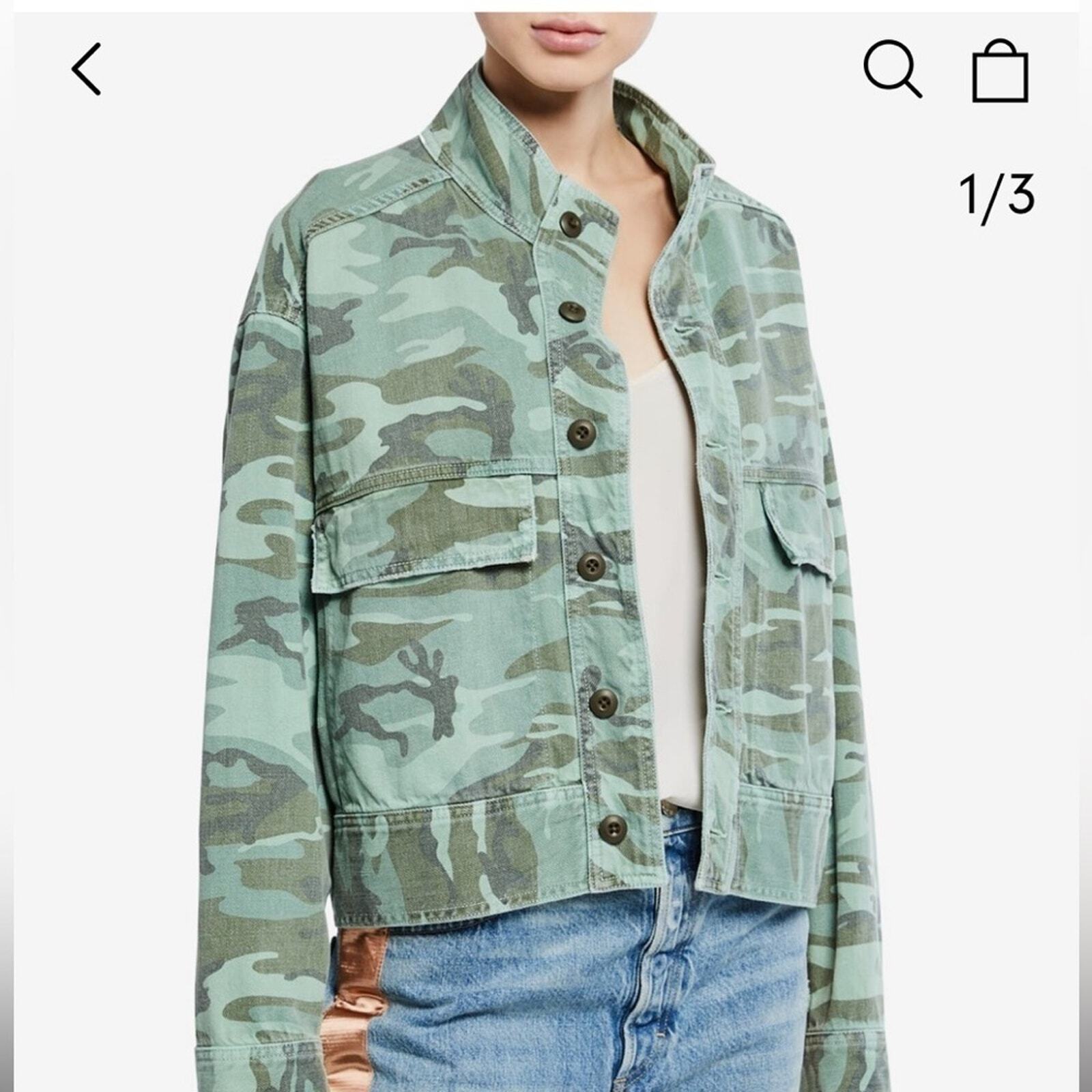 AMO Denim Patchwork Camo Jacket Oversized Euc XS … - image 5