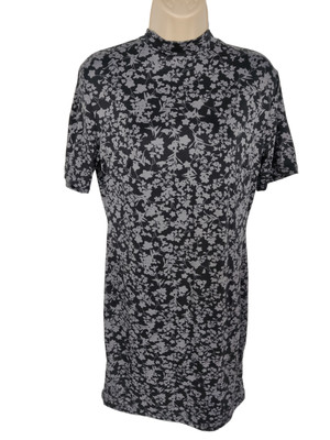 NEU MIT ETIKETT DAMEN QED LONDON GRÖSSE LARGE L ANTHRAZIT GEBLÜMT WEICH MINI T-SHIRT KLEID * NEU