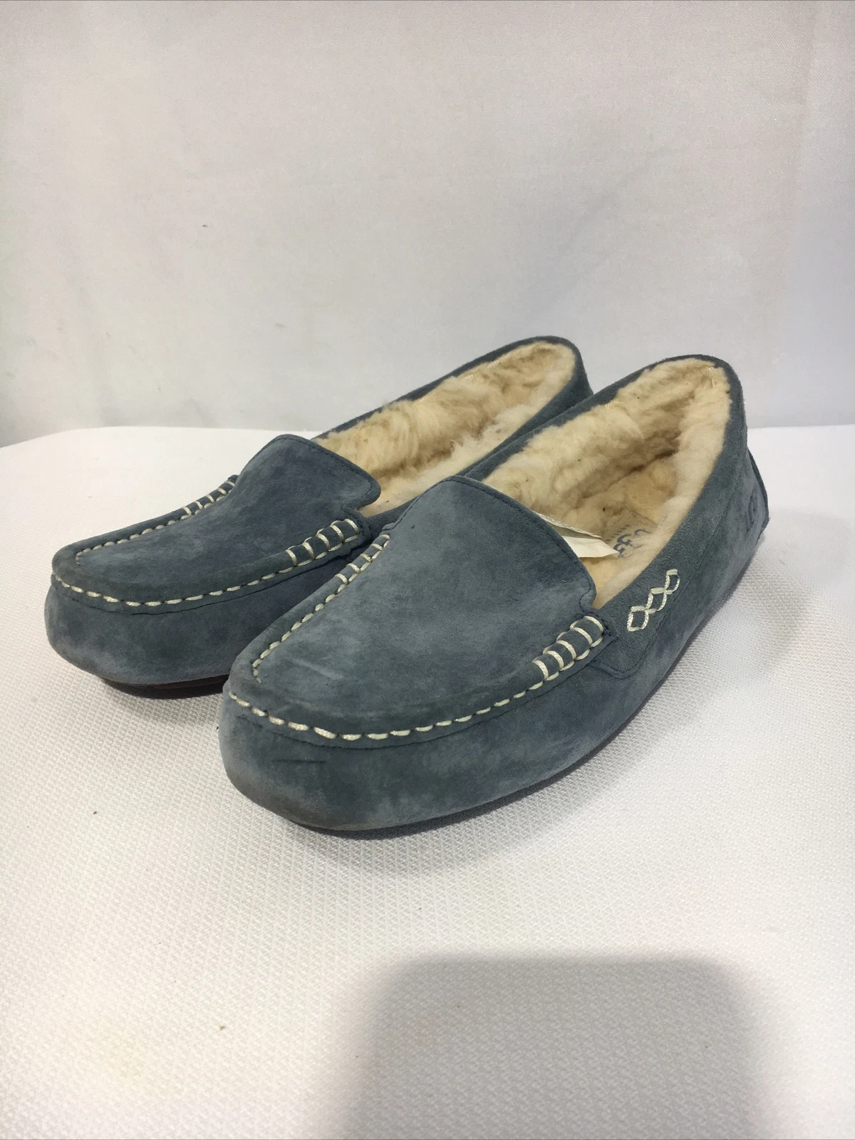 UGG ANSLEY PANTOFOLA MOCASSINO PELLE DI PECORA SCAMOSCIATA BLU donna US 5 UK 3 5