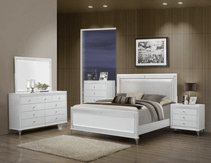 Modern Est King Size 4p Bedroom Set Metallic White Bed Mirror