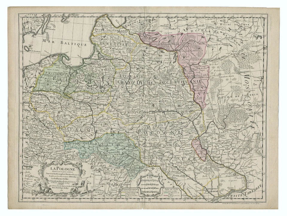 Mapa antiguo "La Pologne" (Polonia) Buache, 1780 Foto 2 de 4