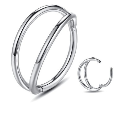 Nose Rings Hoops - 316L Surgical Steel Double Hoop Nose Rings Hinged Conch Pi...