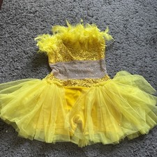 Cicci Sequin Dance Costume, Yellow/Gold, Rhinestones, Sz Medium Child 6/7 - EUC