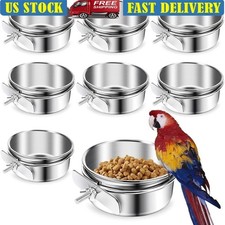 8 Pcs Stainless Steel Bird Food Water Bowls W/ Clamps Parrots Cockatiels Budgies