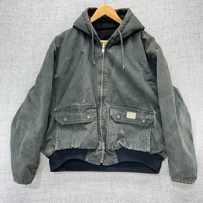 Vintage Work N Sport Jacket Mens XL Green Canvas Lined USA 90s Hooded Bomber