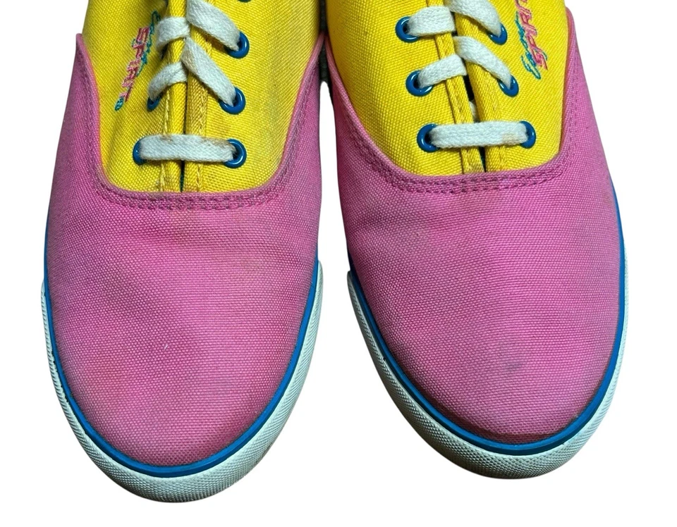 Easy Spirit Vintage 80s Pink Yellow Canvas Sneakers Size 8 B Women Tennis Shoes  - Image 4 of 4