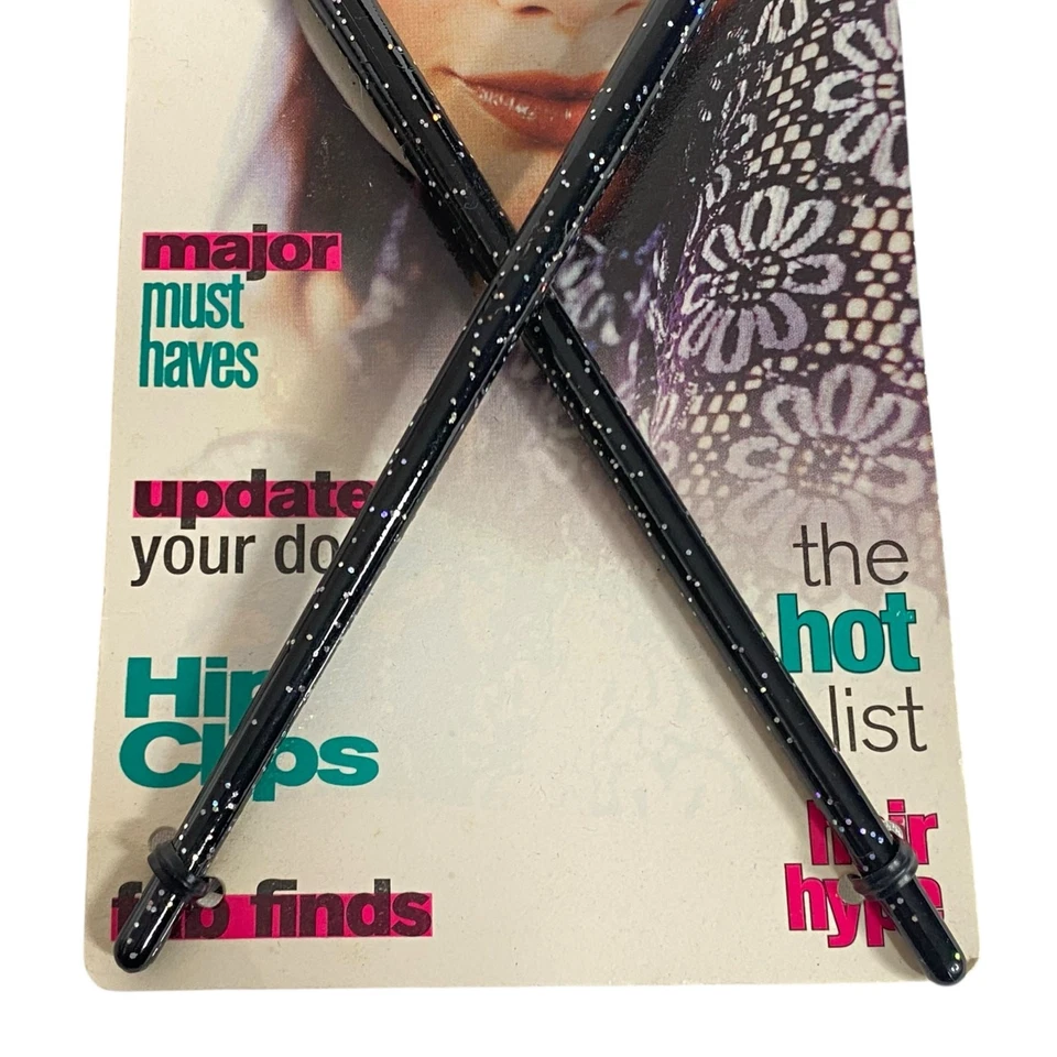 Vintage 90s Seventeen Hair Sticks Black Sparkle Glitter Buns and Updos #80031 - Image 4 of 4