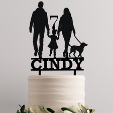 Family w/ Daughter Cake Topper, Dog Topper, Custom Topper, Personalized Topper