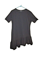 Boo Hoo Sz 16 Asymmetrical Ruffle Hem Midi Dress Poly Sweetheart Neck Short Slvs