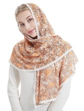 Retro Long Chapel Veil Catholic Lace Shawl for Women Church Headwrap Scarf